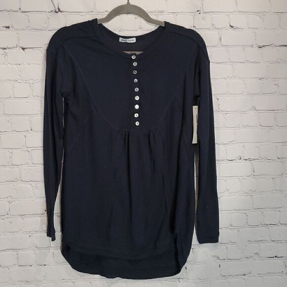 Sweet Romeo navy blue lightweight waffle knit oversized henley NWT - Picture 1 of 8